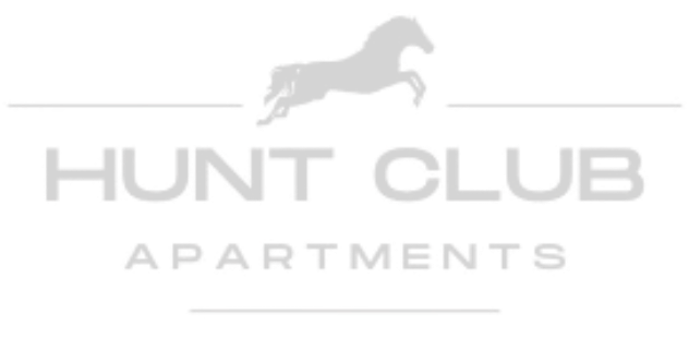 A black and white image of a hunt club apartment sign.
